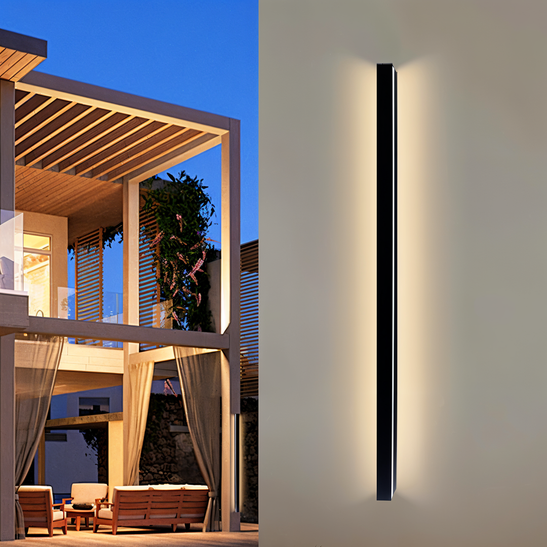 Applique murale linéaire LED moderne, IP65, parfaite pour éclairage intérieur/extérieur, dimmable, design élégant.