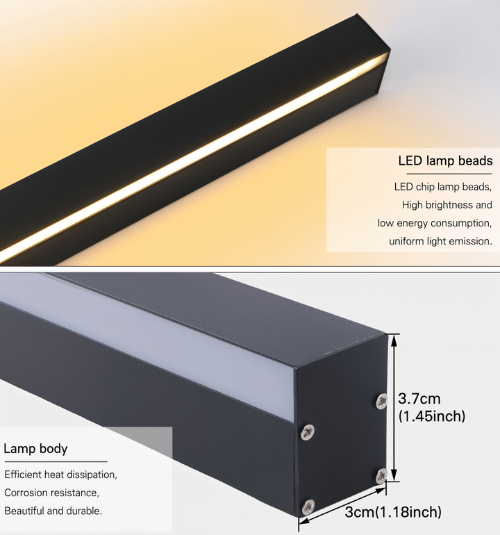 Luminaire mural linéaire LED IP65, longue durée de vie, faible consommation, idéal pour tout environnement moderne.