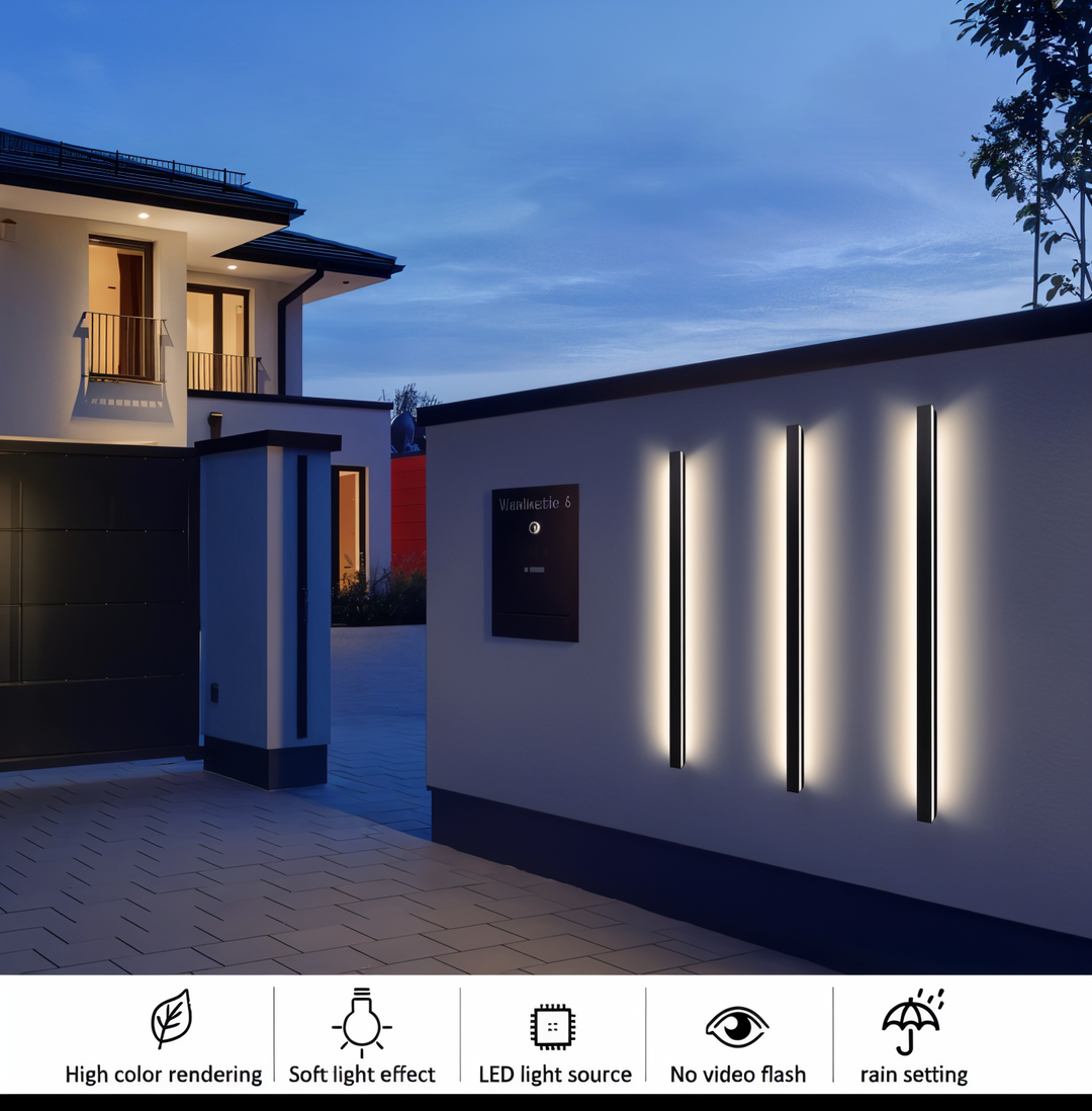 Décoration murale lumineuse LED, applique linéaire IP65, lumière dimmable, pour salon, chambre ou façade.