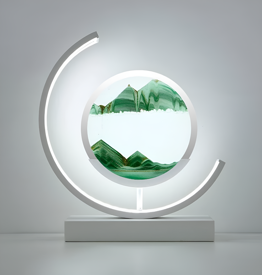 Lampe de table LED 3D Sandscape, sable mouvant créant des paysages uniques. Idéale pour décoration intérieure.