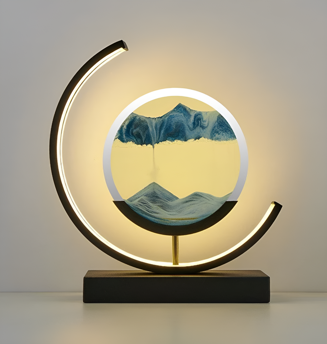 Lampe LED Sandscape 3D avec sable fluide, lumière d'ambiance relaxante pour chambre, design moderne.