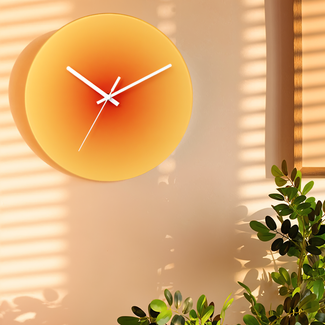 Horloge murale silencieuse en verre dégradé coloré. Design moderne, parfaite pour décoration maison, bureau ou chambre.