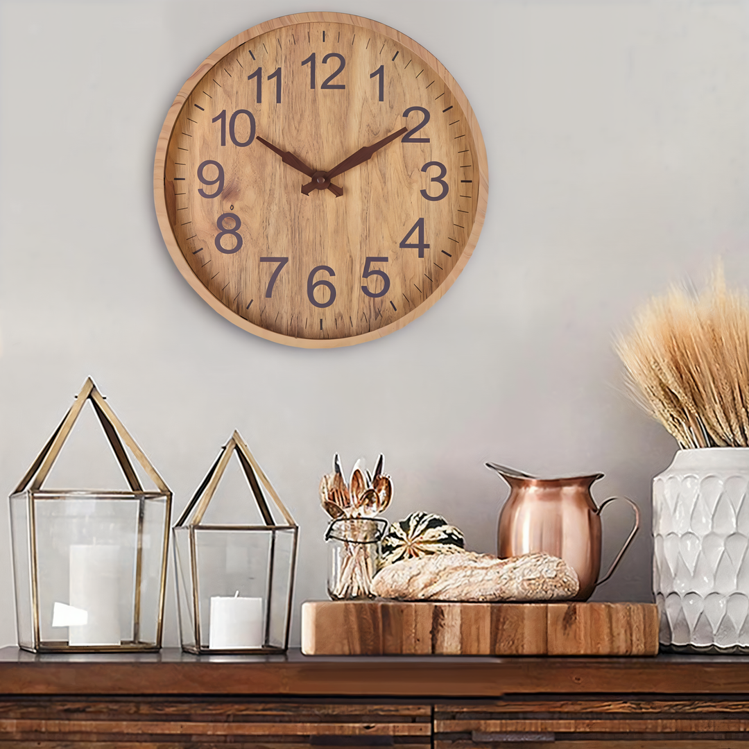 Superbe horloge murale ronde en bois, design moderne et épuré, pour une touche esthétique dans votre intérieur.