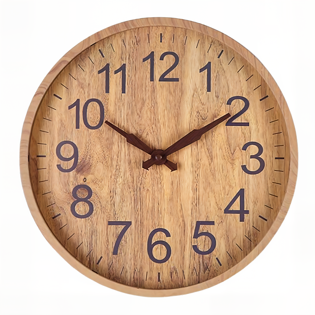 Horloge murale bois ronde silencieuse, design esthétique et moderne, pour une décoration intérieure apaisante.
