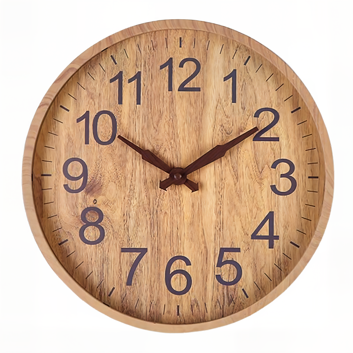 Horloge murale bois ronde silencieuse, design esthétique et moderne, pour une décoration intérieure apaisante.