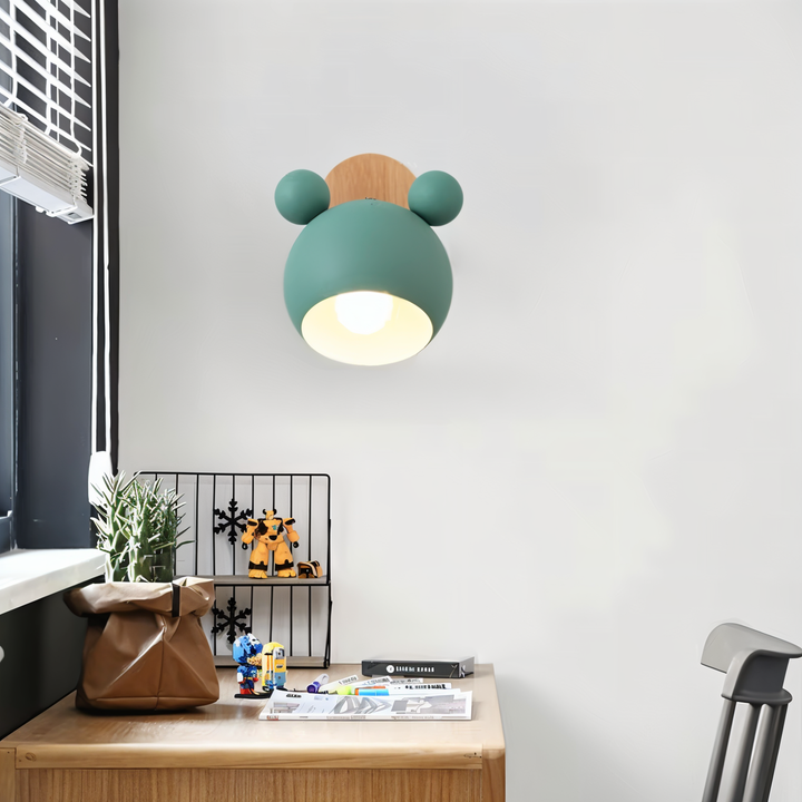 Applique murale pivotante macaron rose pour chambre d'enfant, design souris LED, éclairage doux, décoration moderne.