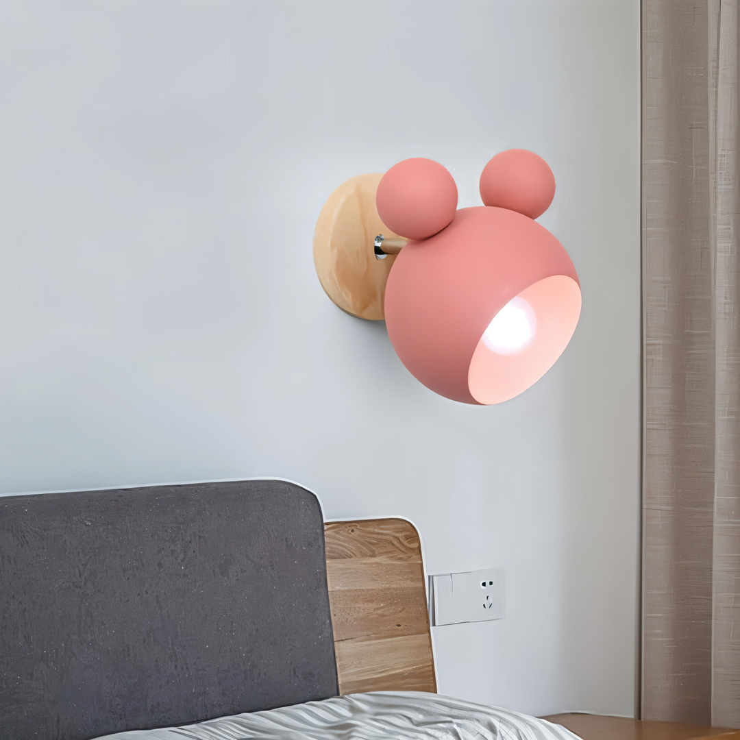 Décoration murale enfant: applique macaron pivotante, design souris, LED, lumière douce pour la nuit.