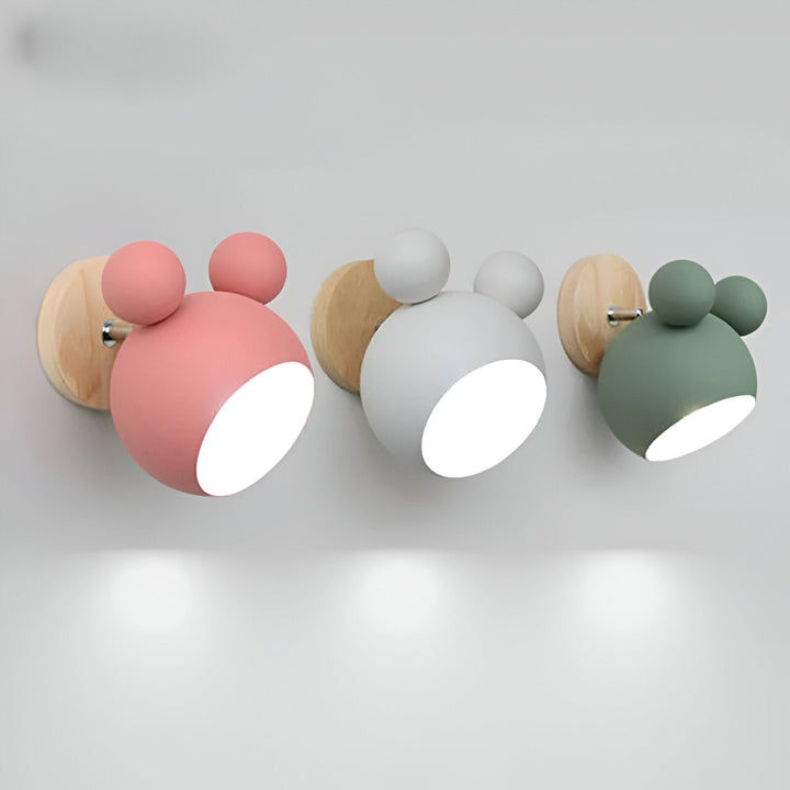 Lampe de chevet murale macaron pivotante, design souris, LED, pour chambre d'enfant, lumière douce.