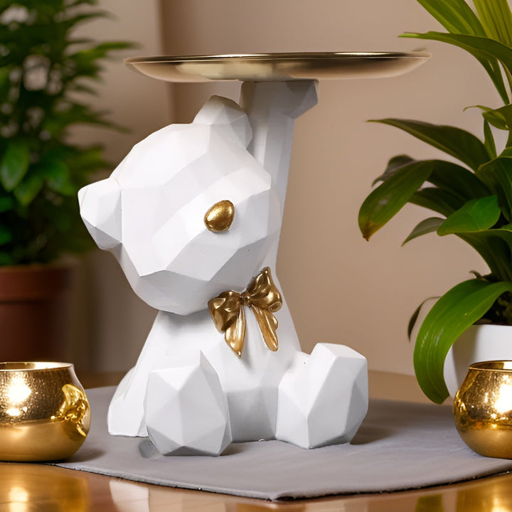 Plateau à clés ours géométrique blanc, design moderne et pratique pour le rangement.