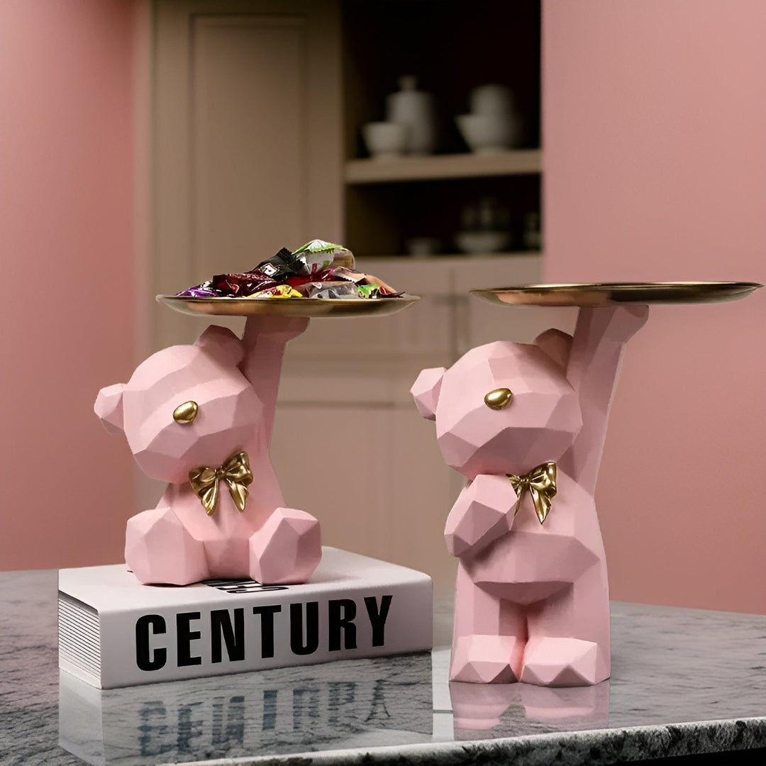 Plateau de rangement décoratif ours géométrique. Idéal pour clés et petits objets.
