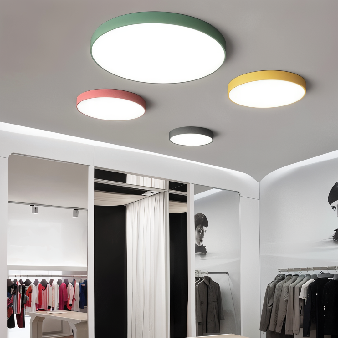 Lampe de plafond LED ronde Macaron, design moderne pour salon.