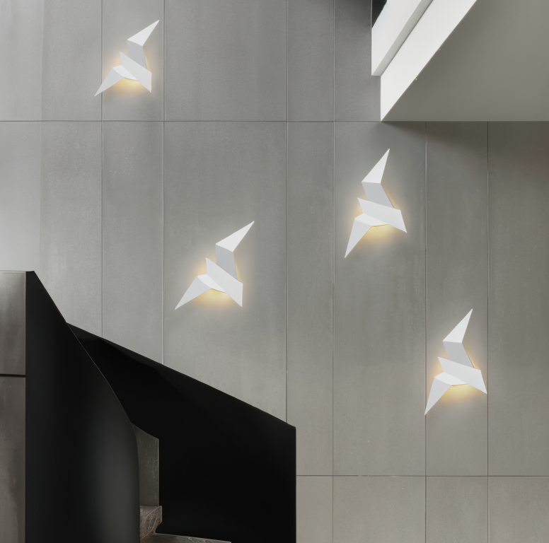 Lampe murale LED oiseau origami, lumière douce, ambiance zen. Décoration nordique.