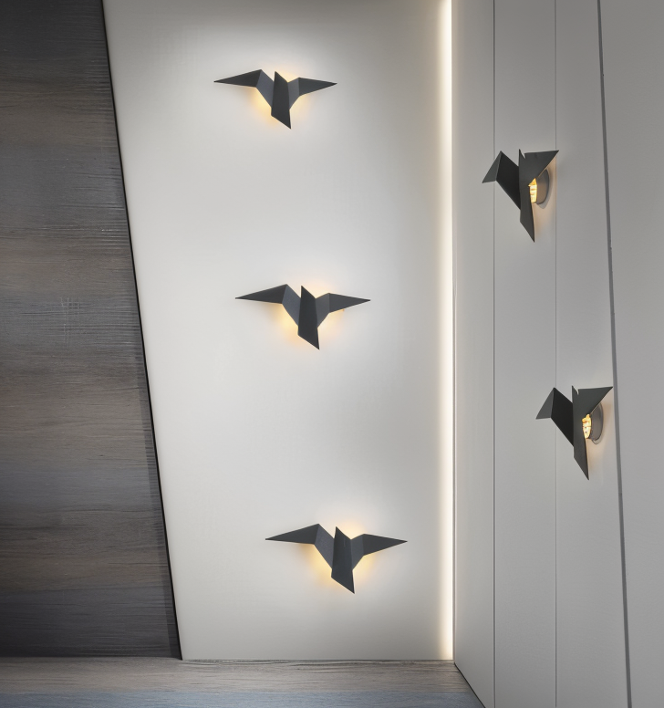 Décoration murale LED design oiseau origami. Applique moderne et zen pour intérieur.