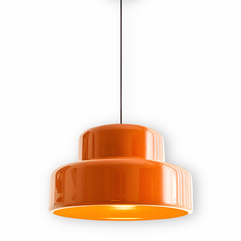 Suspension lampe rétro orange E27, diffusion lumière chaleureuse. Décoration design pour salon ou salle à manger.