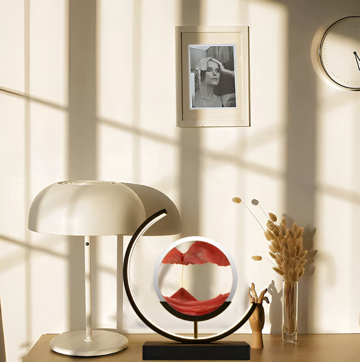 Luminaire LumaSand LED intelligent, dimmable par télécommande et application mobile. Idéal pour relaxation.