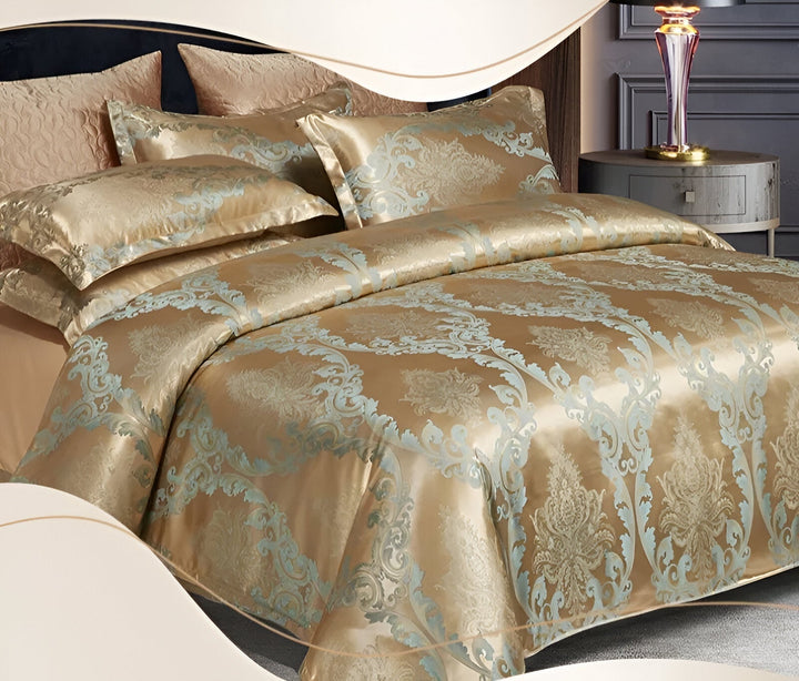 Linge de lit de luxe: ensemble housse de couette satin jacquard, pour un sommeil royal et confortable.