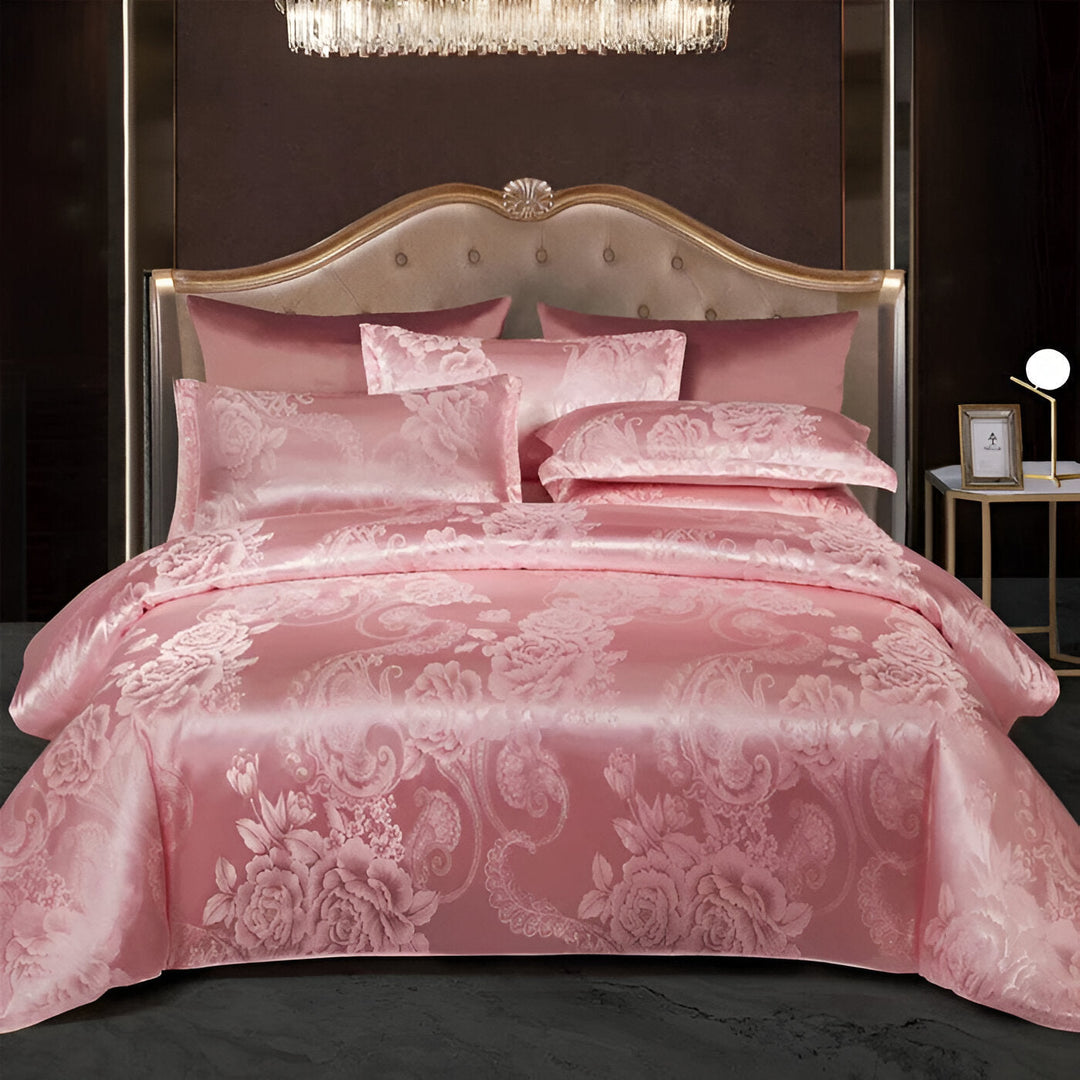 Ensemble de literie satin jacquard, housse de couette douce pour un sommeil réparateur et confortable.