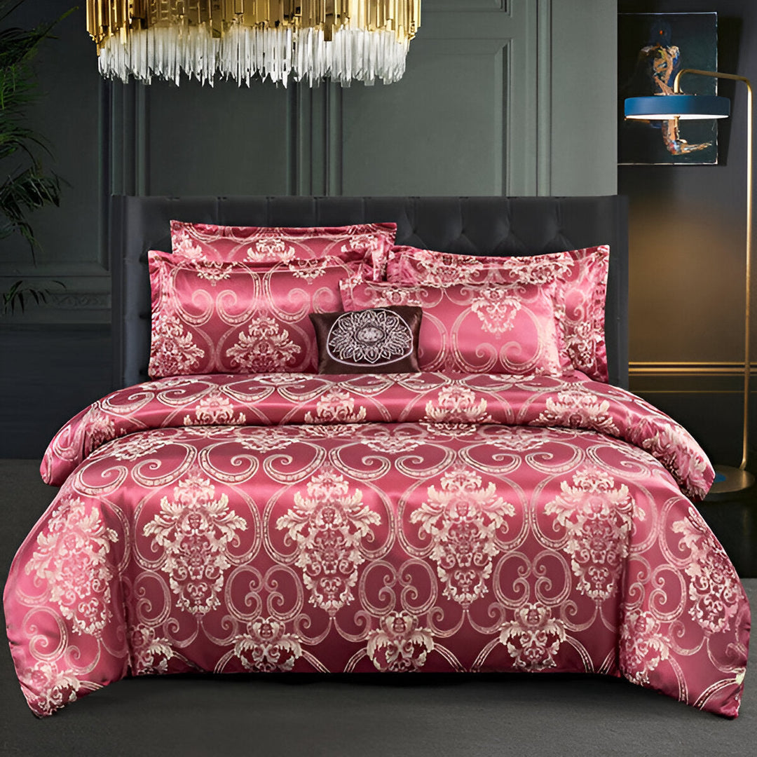Linge de lit raffiné: housse de couette satin jacquard, pour une touche de luxe et d'élégance.