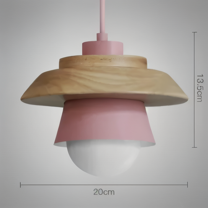 Lampe suspendue macaron, design bois et métal, style scandinave pour un éclairage chaleureux.