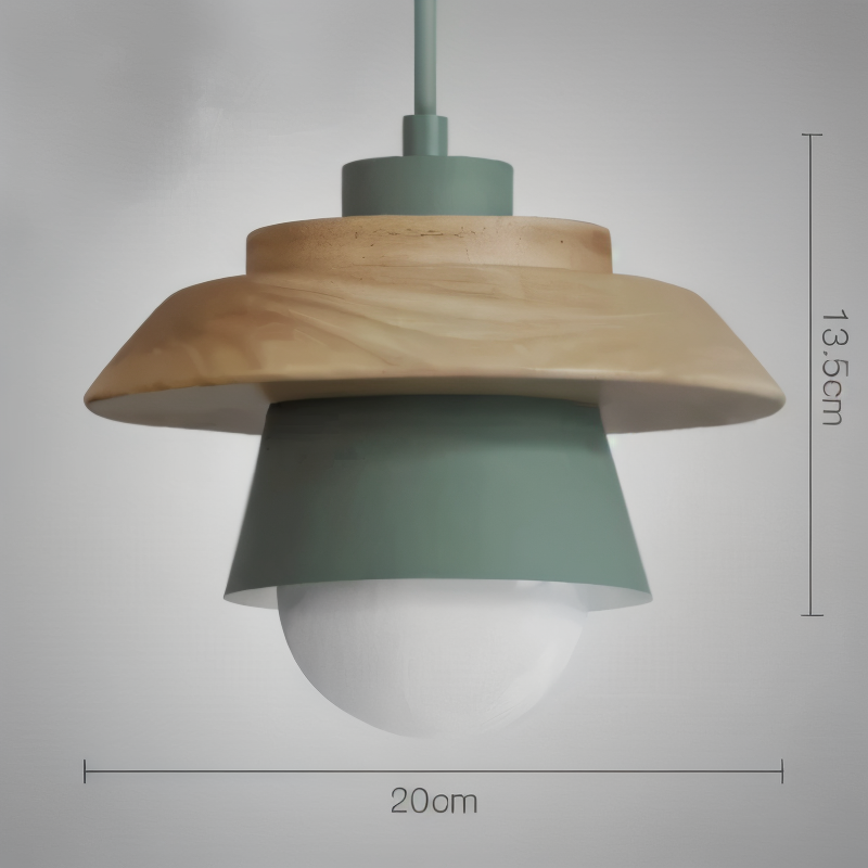 Plafonnier suspension macaron scandinave, bois et métal, lumière douce pour la décoration.