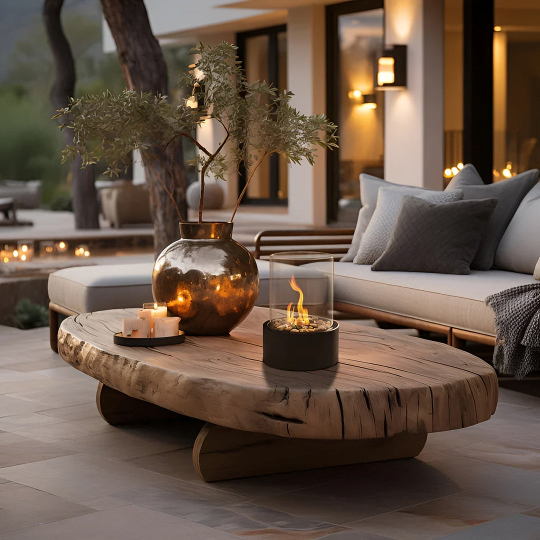 Décoration intérieure élégante : foyer de table bioéthanol, flamme naturelle pour une ambiance relaxante.
