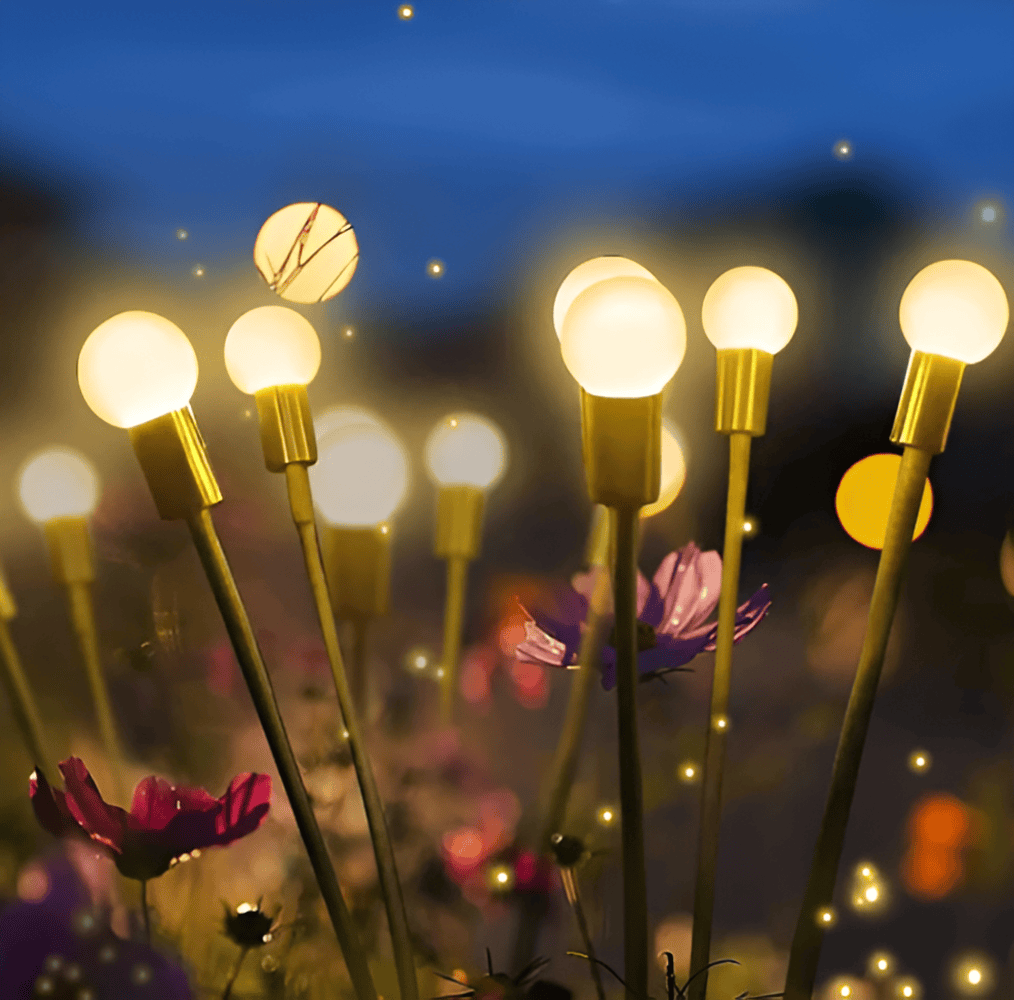 Lampe solaire lucioles LED pour éclairage jardin, ambiance féerique et lumière extérieure.