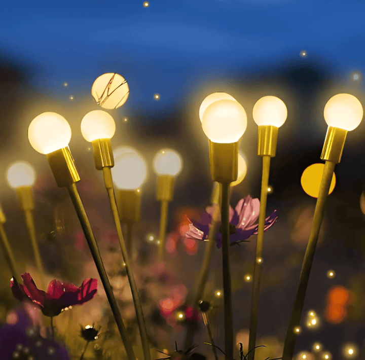 Lampe solaire lucioles LED pour éclairage jardin, ambiance féerique et lumière extérieure.