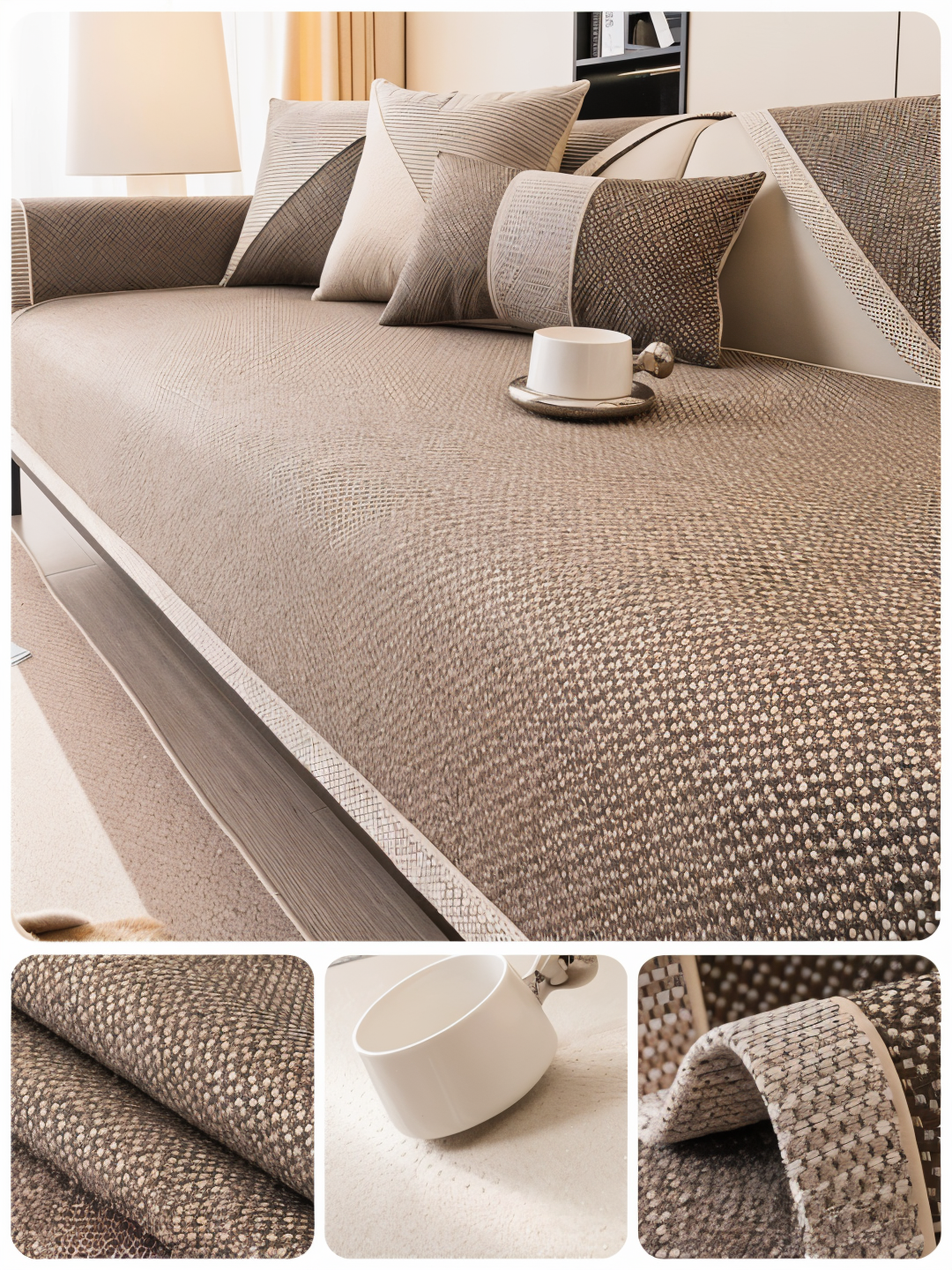 Mettez en valeur votre salon avec cette housse de canapé kaki LuxuraGuard antidérapante.