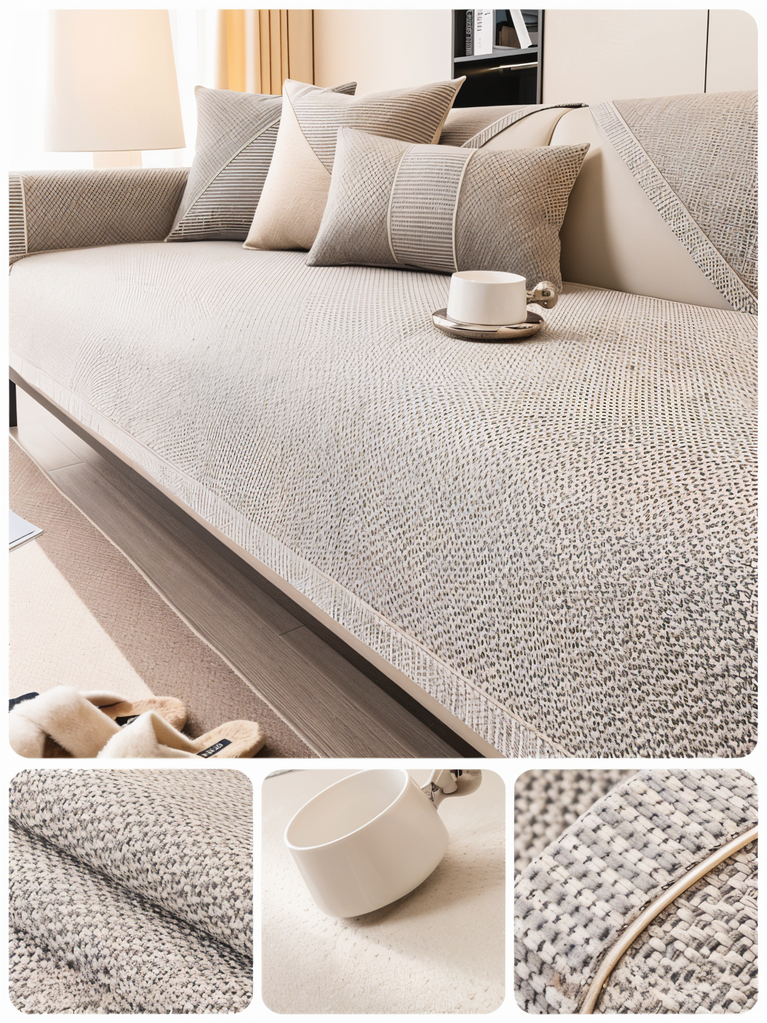 Housse de canapé LuxuraGuard bleue, antidérapante, ajoute une touche d'élégance à votre salon.