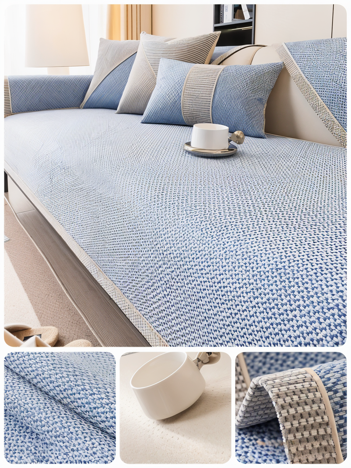 Housse de canapé LuxuraGuard kaki, antidérapante, idéale pour un style élégant et pratique.