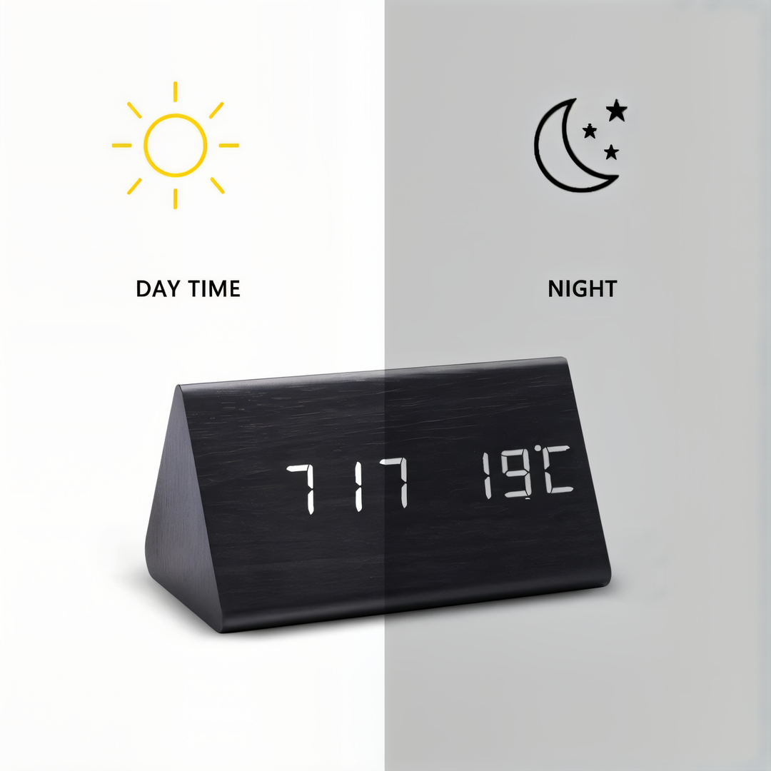 Réveil numérique moderne pour chambre, grand affichage LED de l'heure et température.