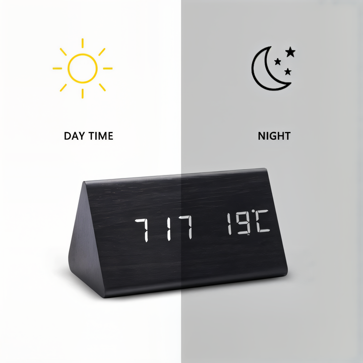 Réveil numérique moderne pour chambre, grand affichage LED de l'heure et température.