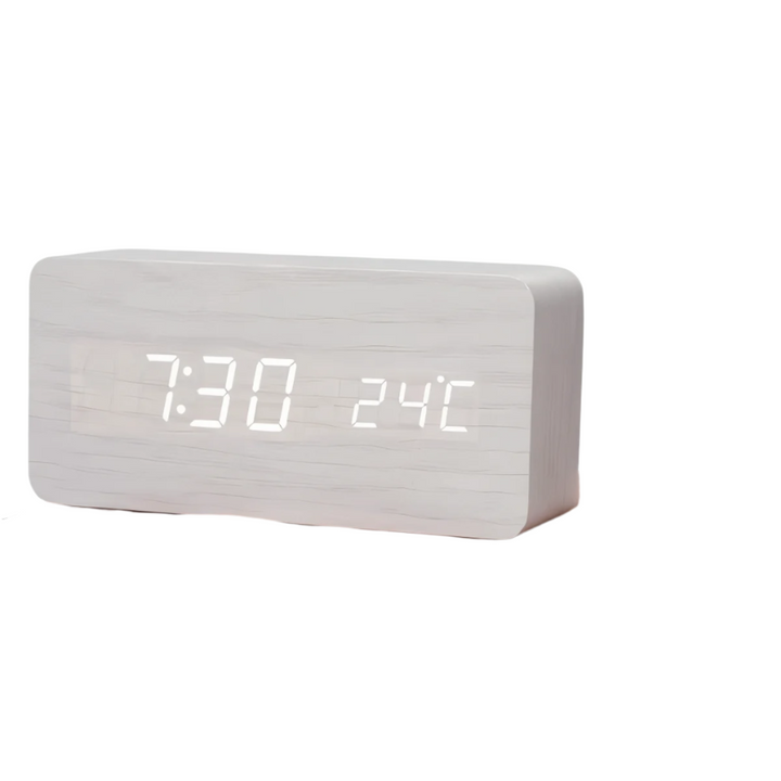 Horloge LED numérique, réveil design épuré, parfait pour bureau et affichage de la température.
