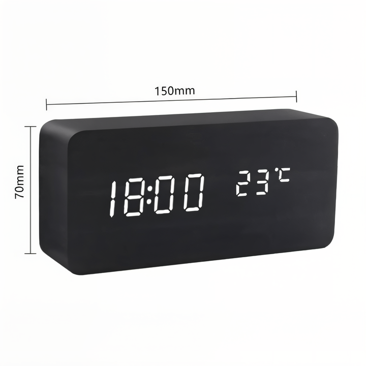 Réveil digital LED élégant, affichant l'heure, la date et la température ambiante.