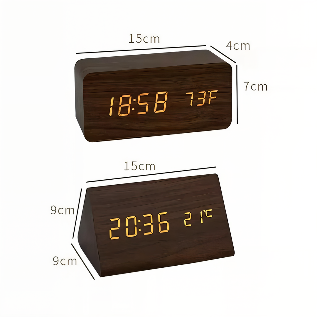Réveil LED multifonction, horloge numérique moderne, affichage heure, date et température.