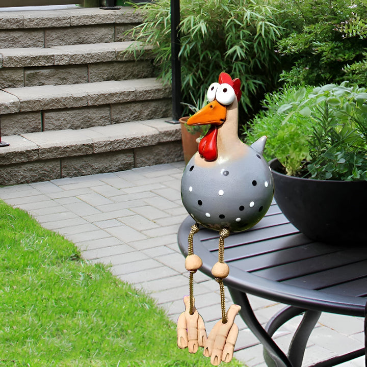 Animal décoratif coq de jardin, jambes mobiles, parfait pour égayer votre espace vert.