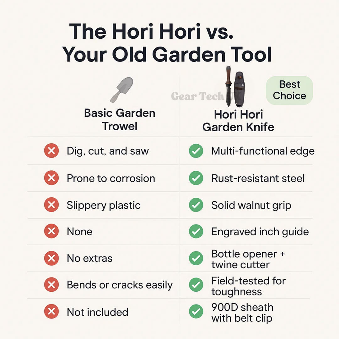 Lame dentelée en acier inoxydable du couteau Hori Hori, durable et efficace pour le jardinage.