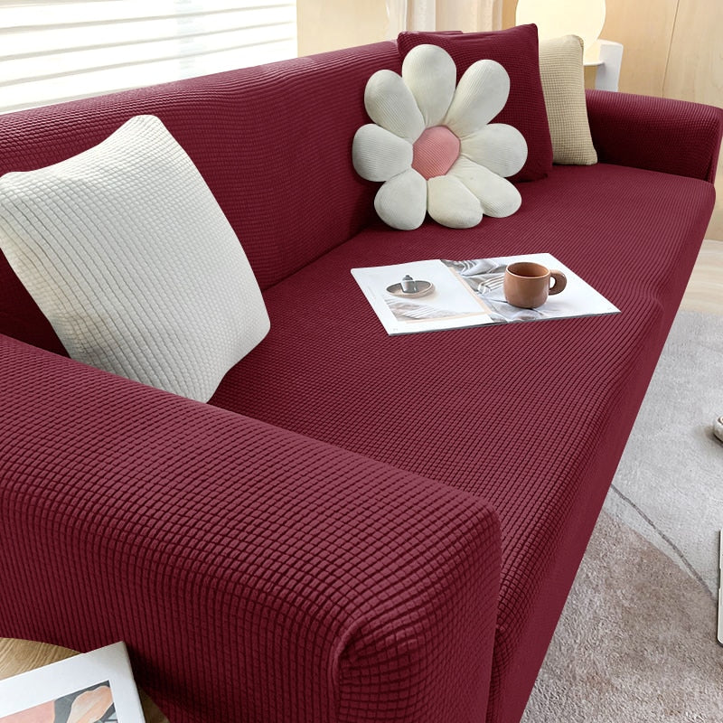 Textile maison: housse canapé élastique élégante, lavable, protection parfaite du meuble.