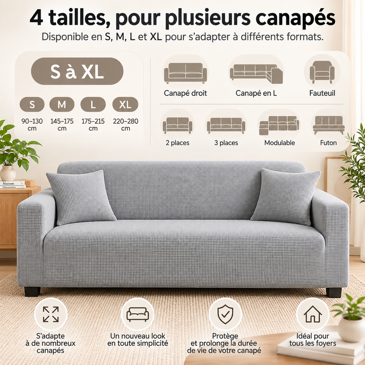 Housse de canapé lavable machine, élastique, anti-taches, parfaite pour foyer avec animaux.