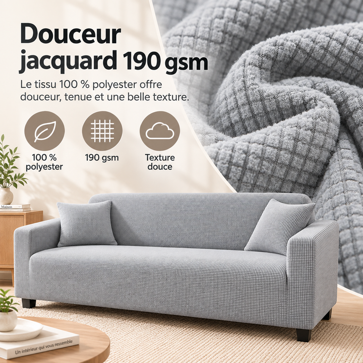 Housse canapé jacquard, protection meuble et décoration salon moderne, facile d'entretien.