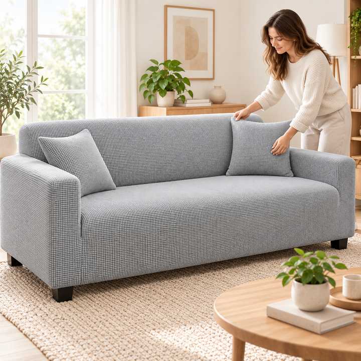 Housse de canapé jacquard élastique pour rénovation meuble, protection parfaite du salon chic.
