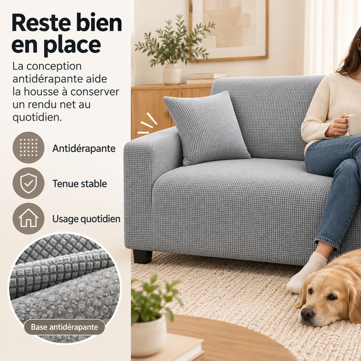 Élégante housse canapé extensible, protection parfaite, lavable, idéale pour famille.