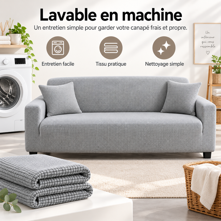 Protection canapé anti-taches, housse élastique jacquard pour un salon impeccable.