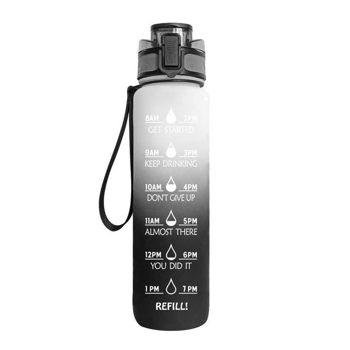Bouteille d'eau motivation 1L pour sport, bureau. Chronologie hydratation simplifiée. Sans BPA, réutilisable.