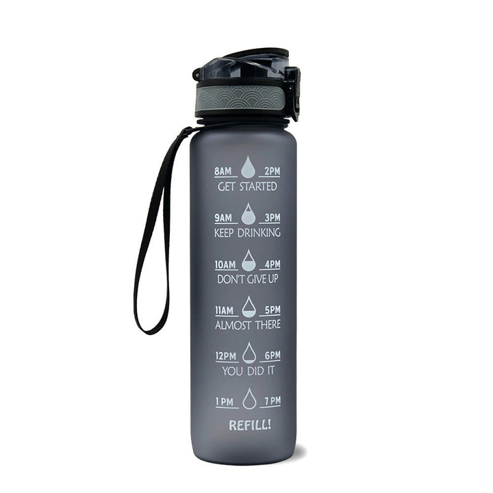 Bouteille d'eau réutilisable 1 litre, sans BPA. Motivation quotidienne pour une hydratation optimale. Sport/bureau.