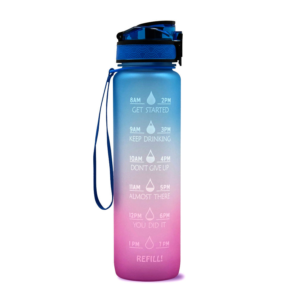 Bouteille d'eau 1 litre avec chronologie d'hydratation. Sans BPA, réutilisable pour sport, bureau. Santé.