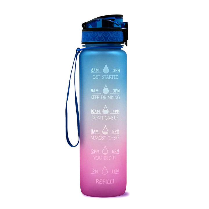 Bouteille d'eau 1 litre avec chronologie d'hydratation. Sans BPA, réutilisable pour sport, bureau. Santé.