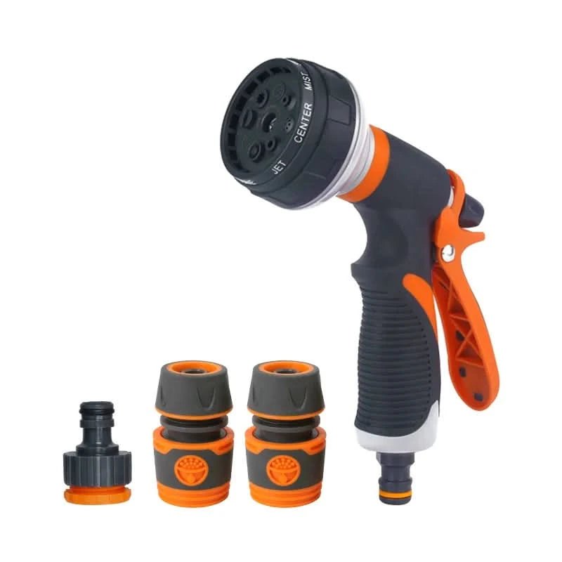 Pulvérisateur de jardin avec connexion facile au tuyau, buse 8 jets pour arrosage et nettoyage.