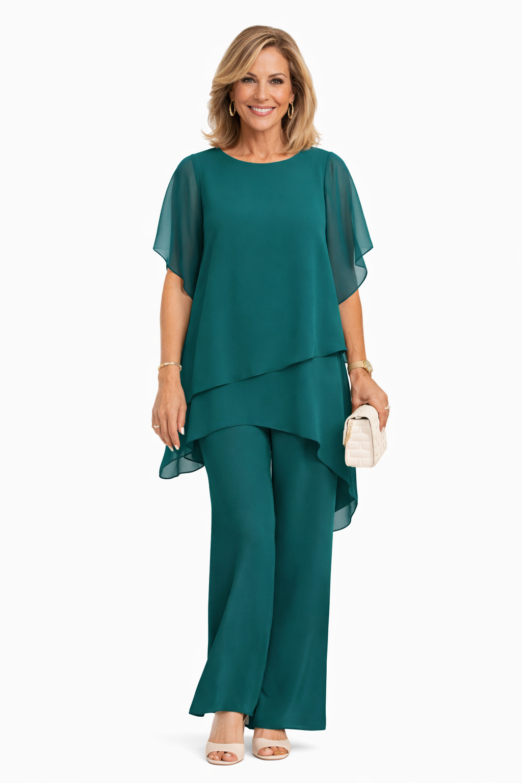 Ensemble 2 pièces femme fluide. Pantalon large et haut élégant pour une tenue de soirée chic et confortable d'été.