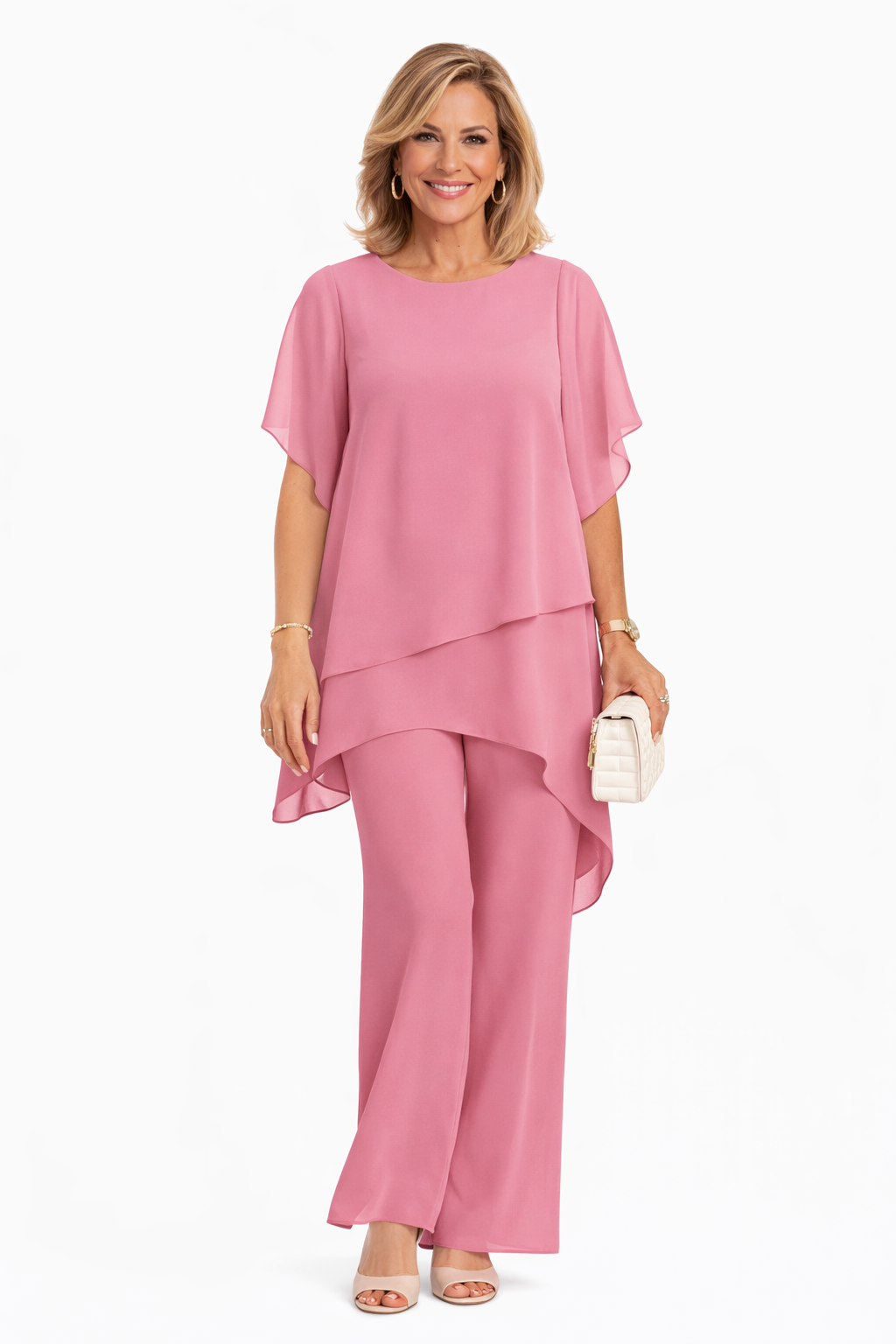Tenue chic femme printemps-été: ensemble fluide 2 pièces, pantalon large élégant et confortable pour la soirée.